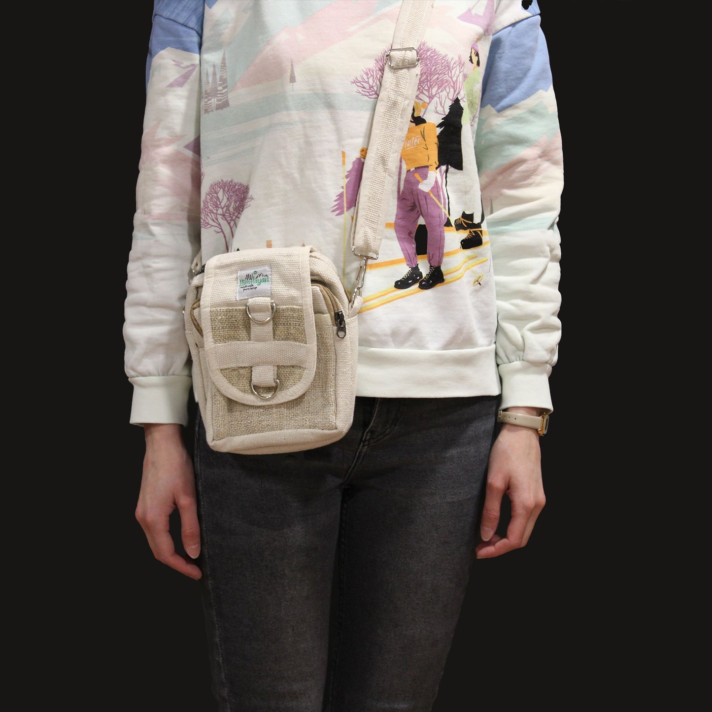 Hennep crossbody tas naturel 35x28x10cm - praktische bohemian tas in natuurtinten