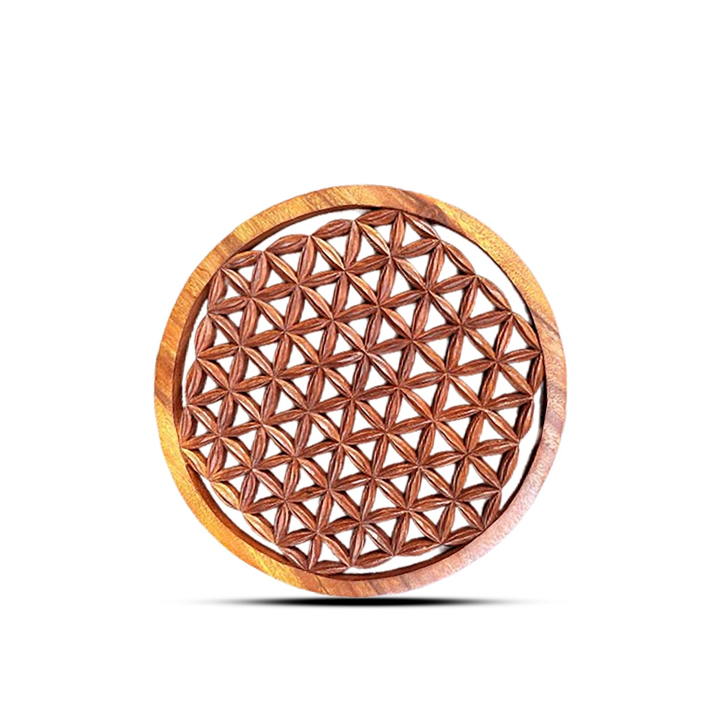 Handgesneden Flower of Life paneel 30cm in duurzaam Suar hout - heilige geometrie wanddecoratie Indonesië