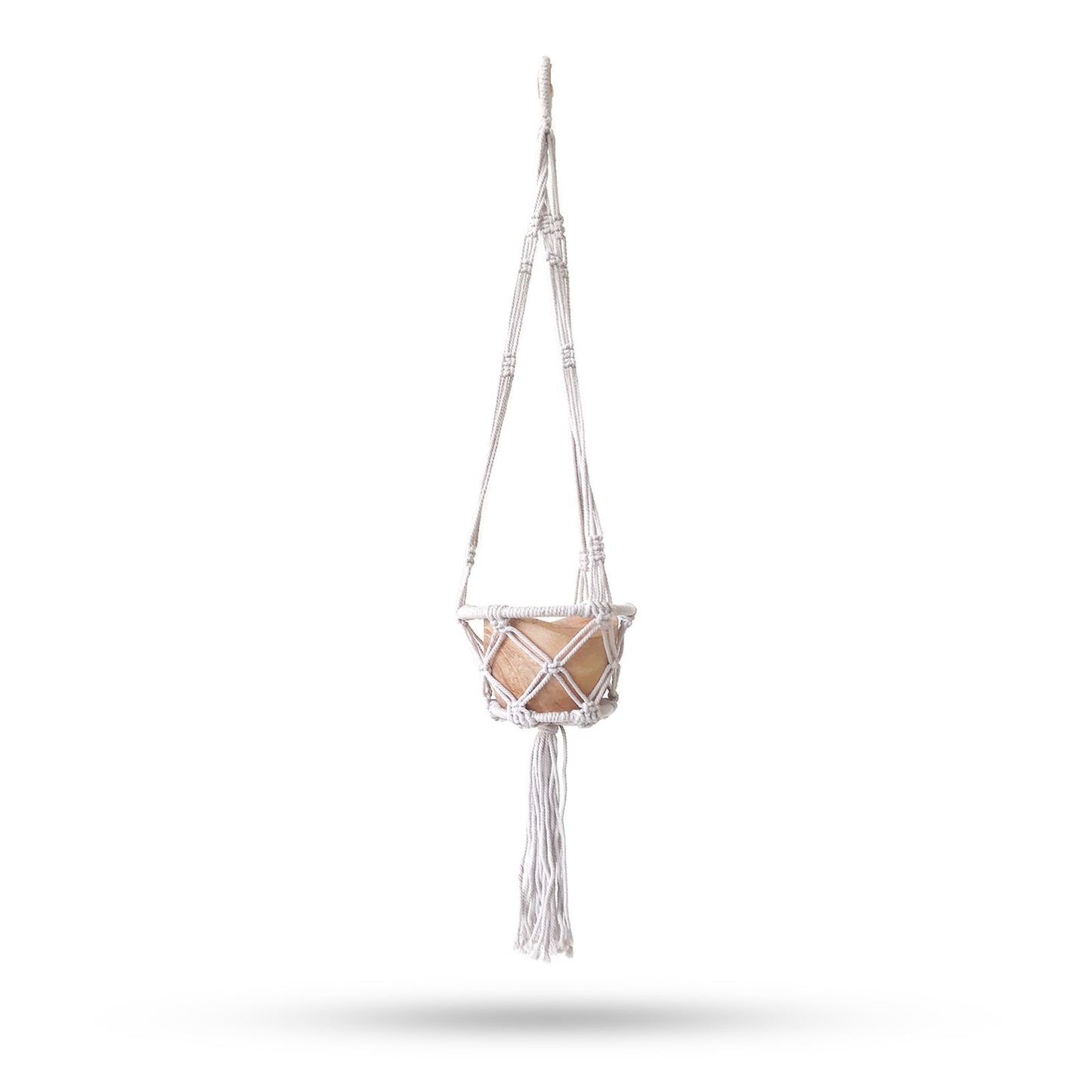 Handgemaakte macramé plantenhanger 16cm natuurlijk katoen met houten hoepel - bohemian hangplant decoratie