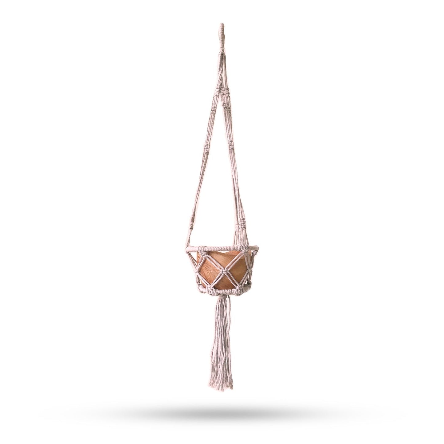 Handgemaakte macramé plantenhanger klein 16cm beige - bohemian hangplant decoratie
