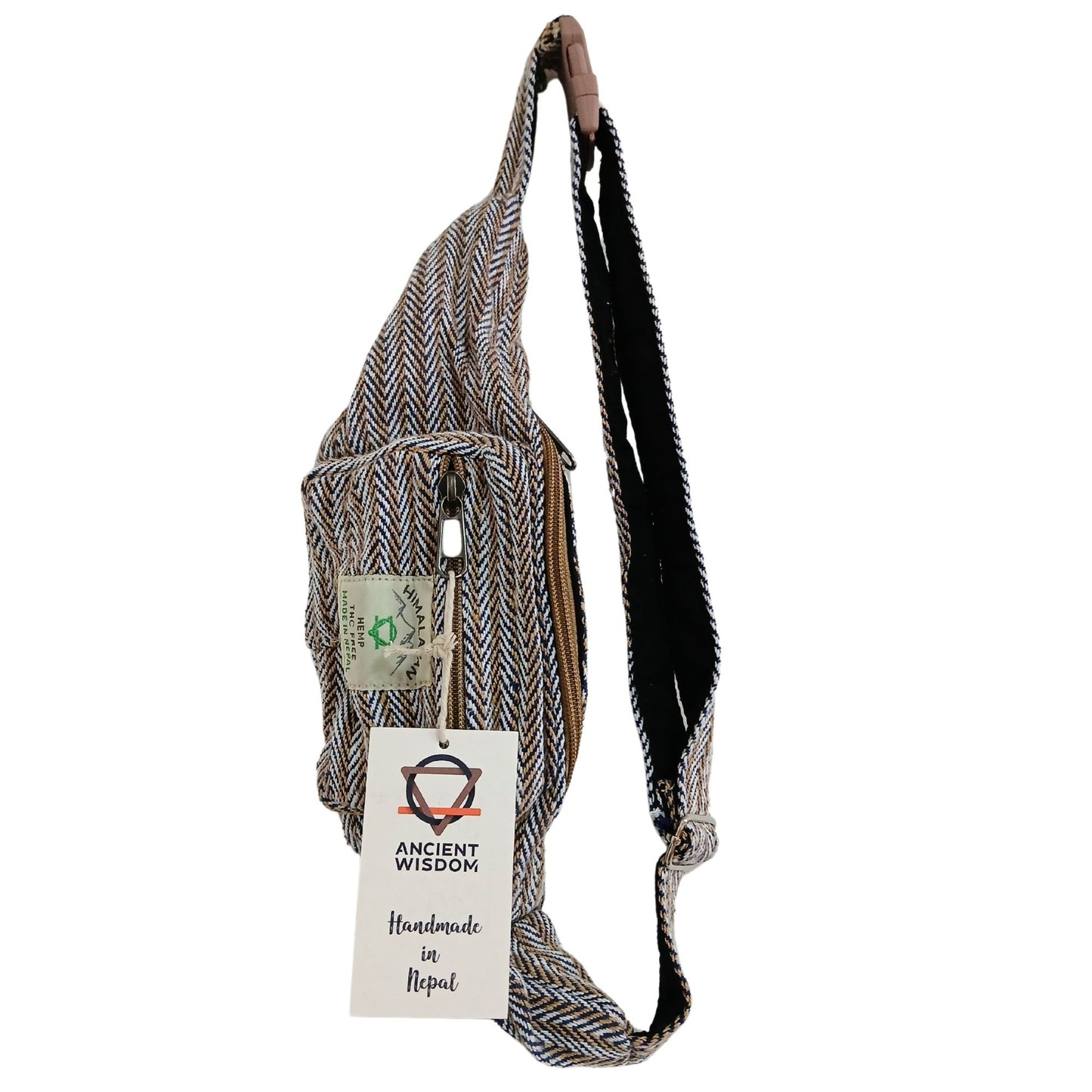 Hennep heuptas bruintinten zijaanzicht met ritssluiting - warme natuurlijke uitstraling