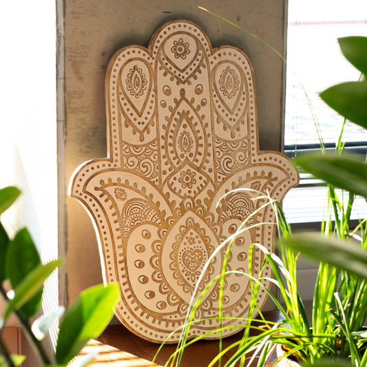 Handgesneden houten wandpaneel met Tree of Life symbool - Karma Vibes
