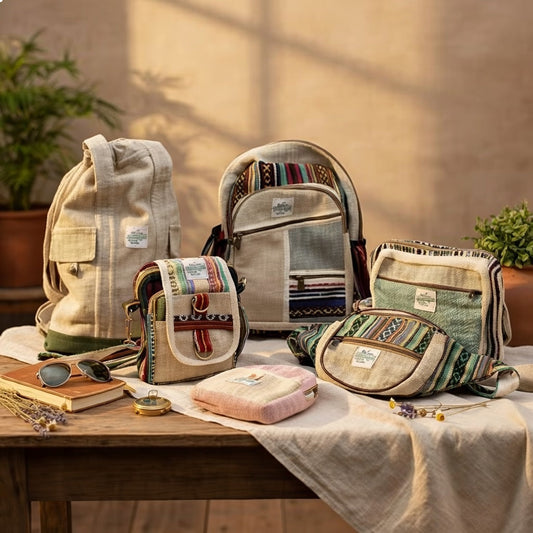 Duurzame hennep rugzak met handgeweven details - eco-friendly bohemian tas - Karma Vibes