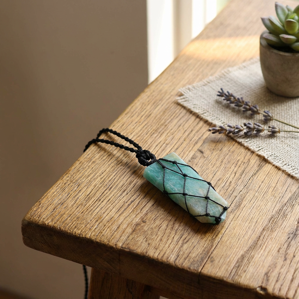 Amazoniet platte punt hanger handgemaakte edelsteen ketting met natuurlijke turkooisblauwe steen en verstelbaar koord voor chakra healing