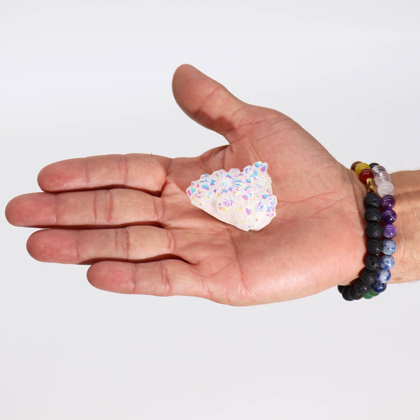 Kleine engel aura kwartskristal met opaalachtige platina en zilveren coating, ongeveer 3,5-5 cm
