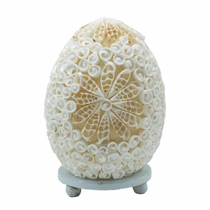 Handgemaakte ovale schelplamp met gedetailleerd bloemmotief, 15 cm bohemien kustverlichting