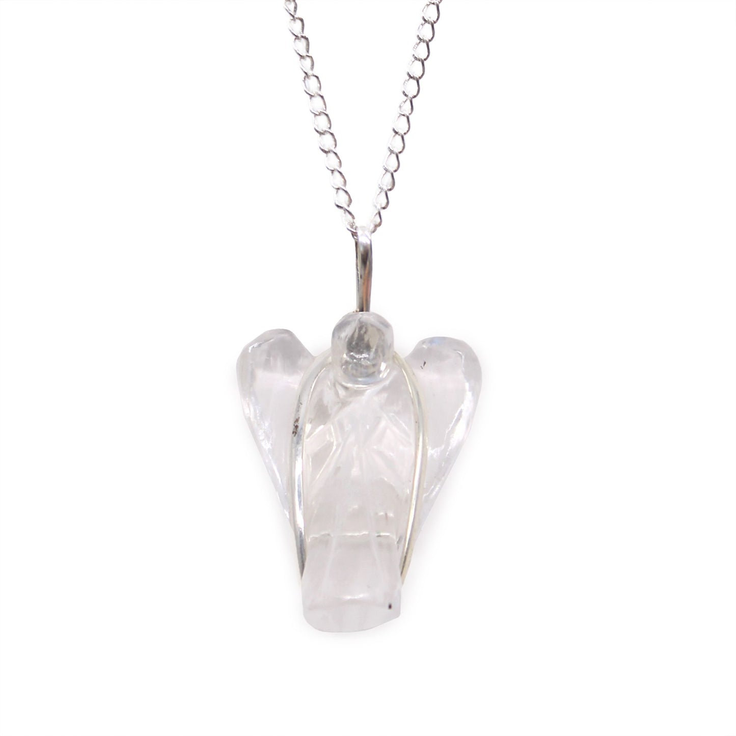 Rock quartz beschermengel hanger ketting met verzilverde ketting, handgemaakt in India voor unieke spirituele sieraden

