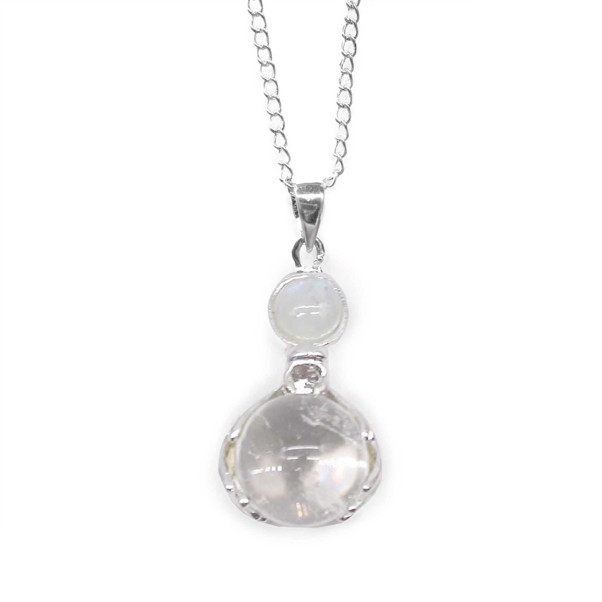 Rock quartz healing hands hanger ketting met verzilverde ketting, handgemaakt in India voor unieke healing sieraden
