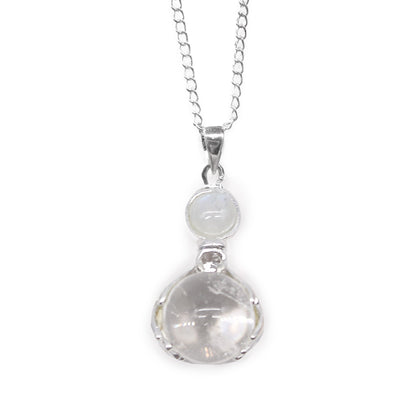 Rock quartz healing hands hanger ketting met verzilverde ketting, handgemaakt in India voor unieke healing sieraden
