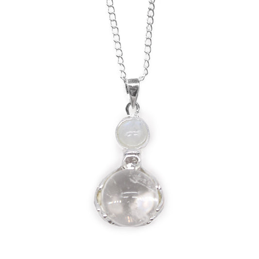 Rock quartz healing hands hanger ketting met verzilverde ketting, handgemaakt in India voor unieke healing sieraden
