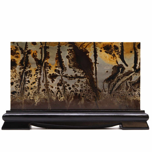 Grote Guohua-landschapsafbeelding op steen met natuurlijke mangaan-dendrietpatronen, 150 x 250 mm
