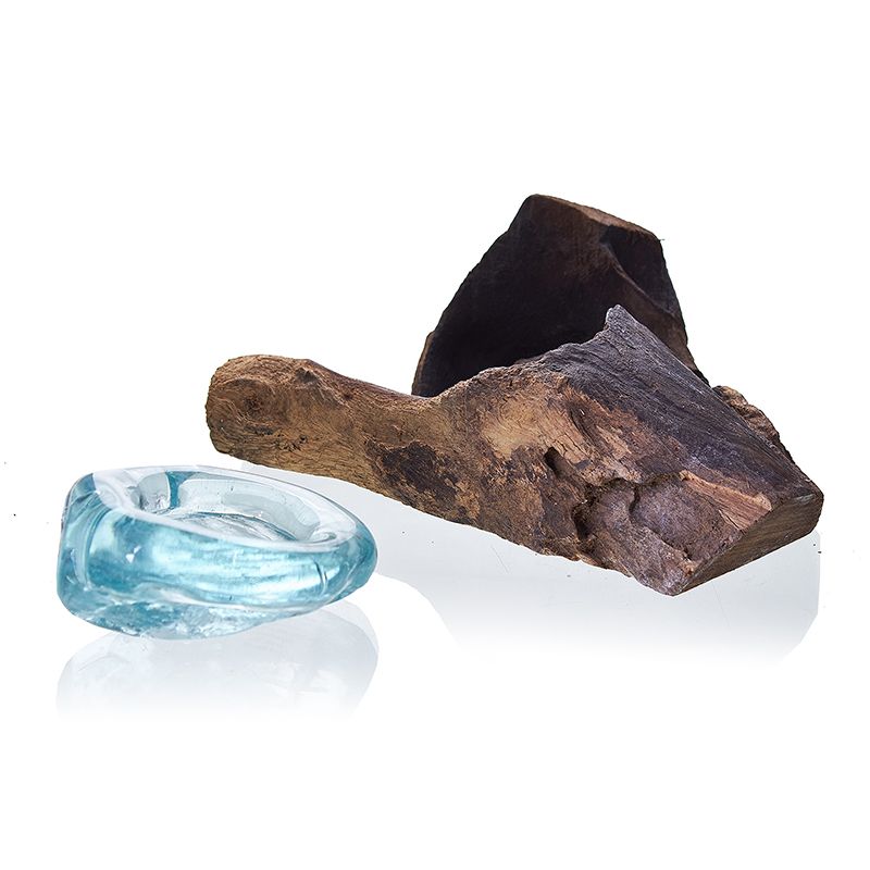 Groepspresentatie van kandelaars van gesmolten glas die natuurlijke variaties in houtvormen en glasvormen laten zien, gegroepeerde sfeerverlichting
