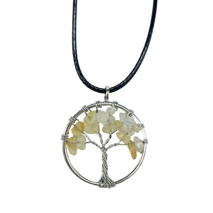 Tree of Life-hanger met ronde vorm van natuurlijke carneool edelsteen en verstelbaar zwart koord voor spirituele vitaliteit en motivatie
