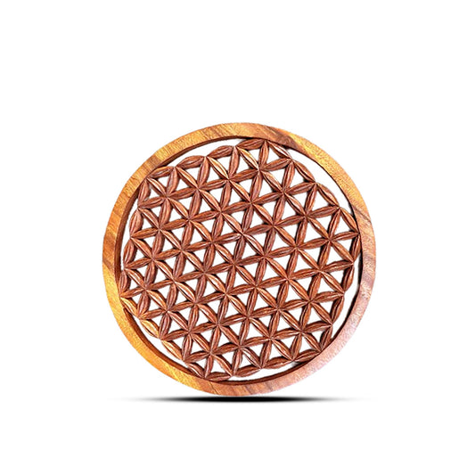 Handgesneden Flower of Life paneel 30cm in duurzaam Suar hout - heilige geometrie wanddecoratie Indonesië
