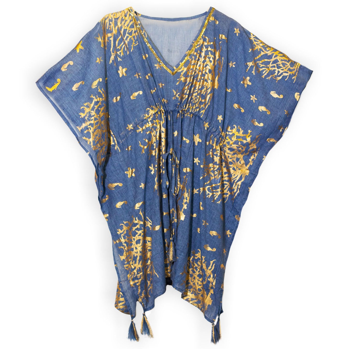 Kaftan Sari - Zeeblauw Goud Koraal - One Size