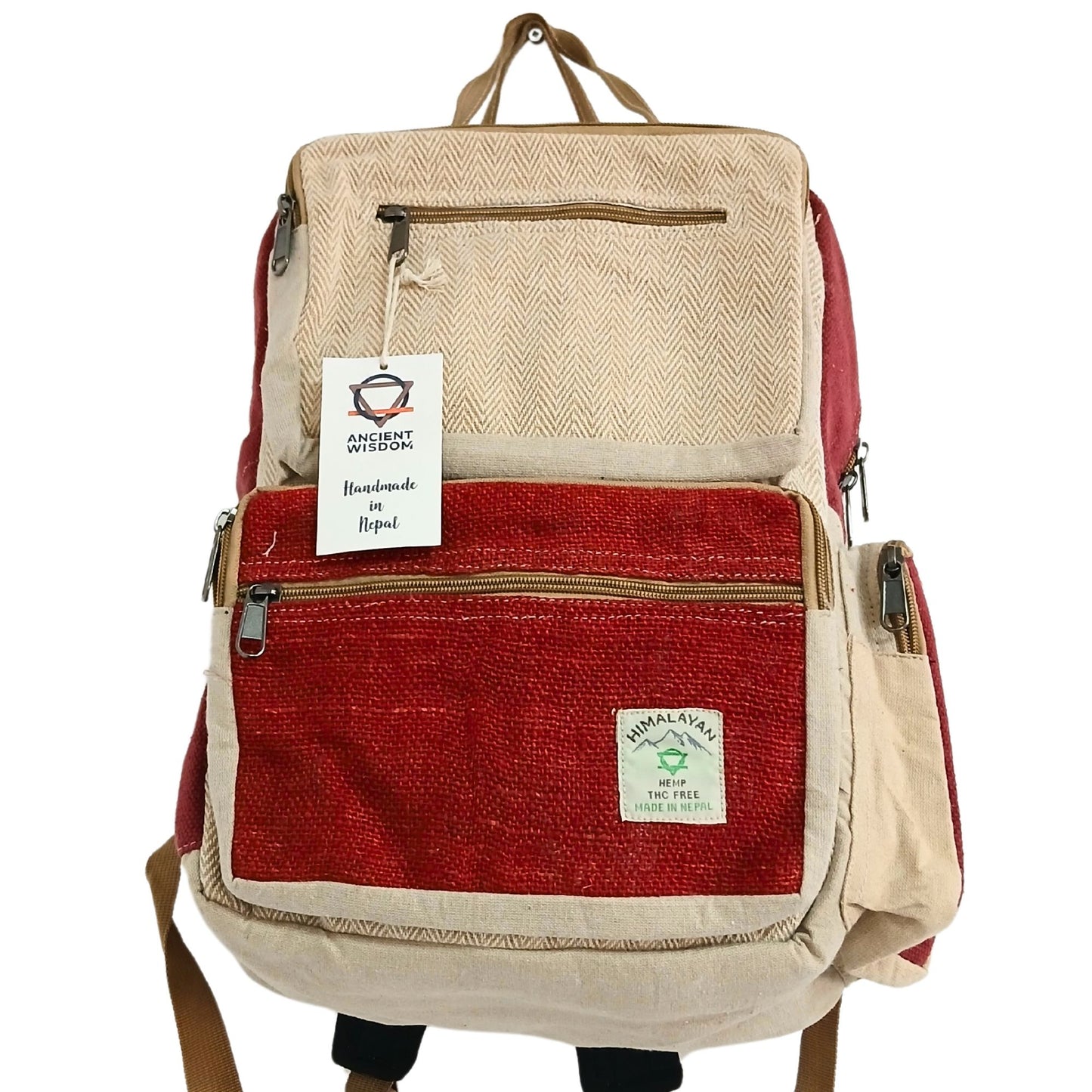Hennep rugzak boxy 39x27x12cm zijaanzicht rood naturel - ruime bohemian backpack
