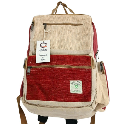 Hennep rugzak boxy 39x27x12cm zijaanzicht rood naturel - ruime bohemian backpack
