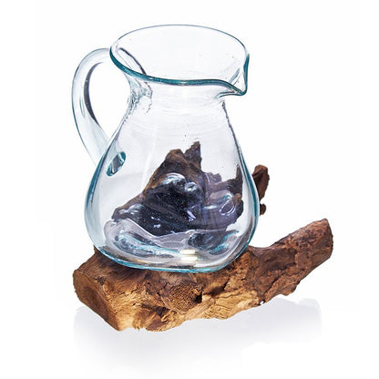 Gesmolten Glas Waterkan van Gamal hout en gerecycled glas, handgemaakt in Bali
