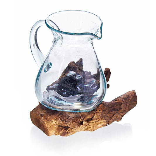 Gesmolten Glas Waterkan van Gamal hout en gerecycled glas, handgemaakt in Bali
