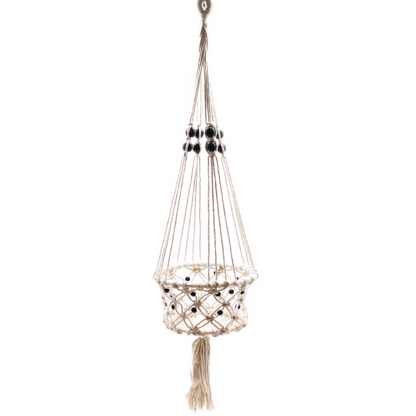 Handgemaakte macramé plantenhanger enkel groot met kralen - bohemian hangplant decoratie Indonesië
