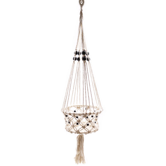 Handgemaakte macramé plantenhanger enkel groot met kralen - bohemian hangplant decoratie Indonesië
