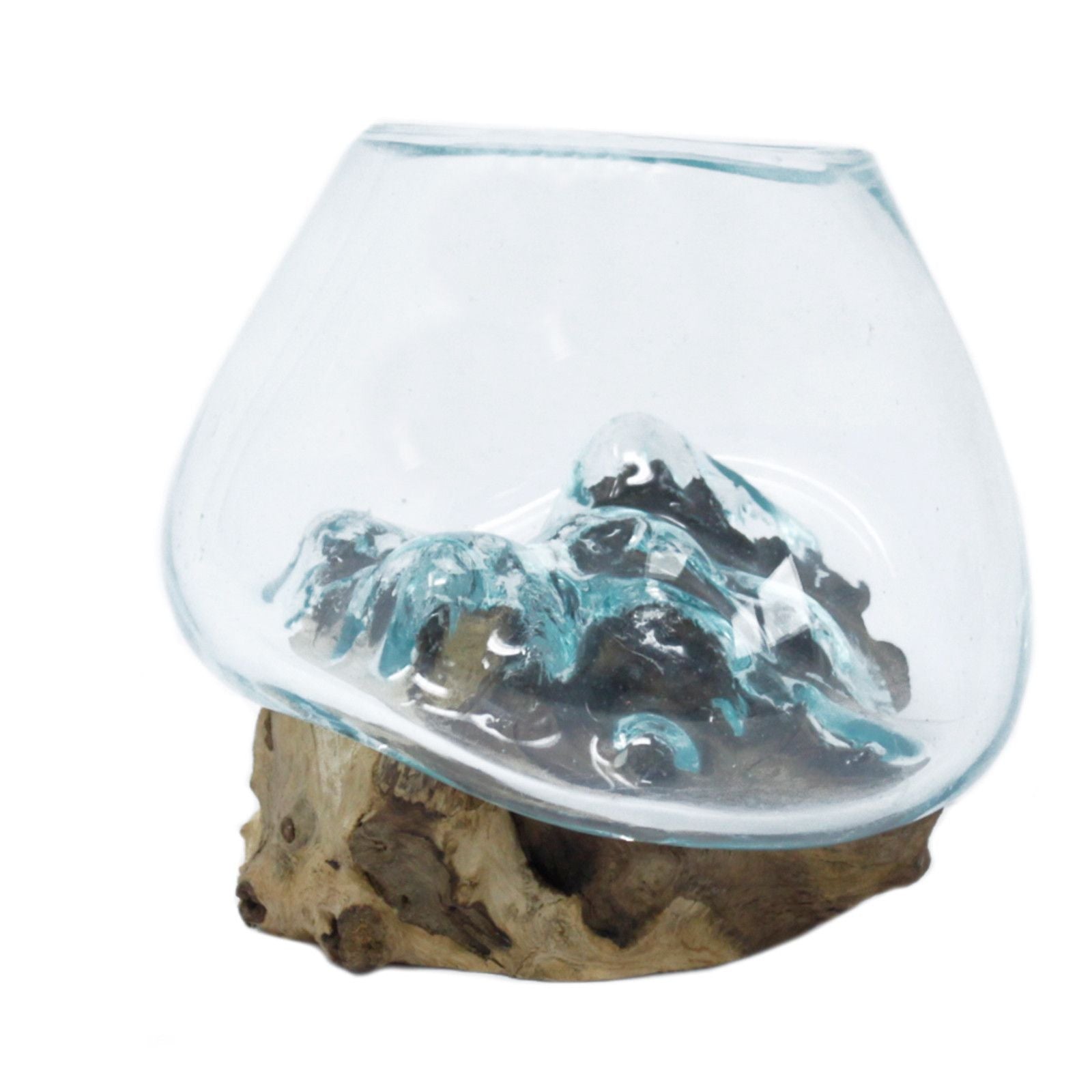 Handgemaakte glazen kom op hout - Gesmolten Glas collectie Karma Vibes
