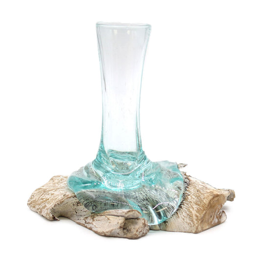 Gesmolten Glas - Whitewash Vaas Small van Gamal hout en gerecycled glas, handgemaakt in Bali

