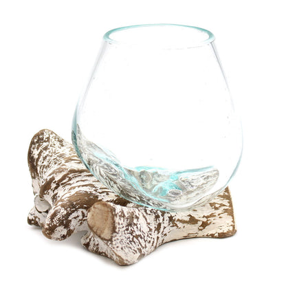 Gesmolten Glas - Whitewash Kom Small van Gamal hout en gerecycled glas, handgemaakt in Bali

