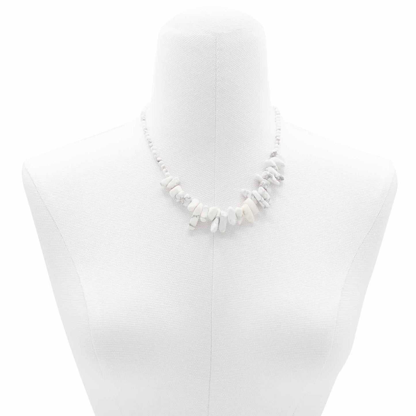 Volledige weergave elegante langwerpige edelsteen ketting met witte jaspis 44cm lengte
