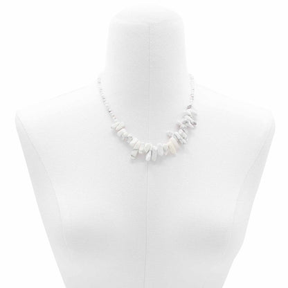 Volledige weergave elegante langwerpige edelsteen ketting met witte jaspis 44cm lengte
