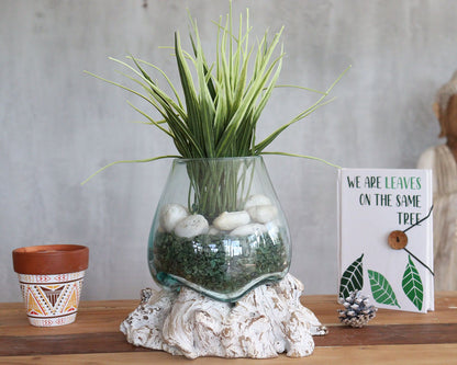 Gesmolten Glas Whitewash Kom Small - decoratieve schaal van gerecycled glas en Balinees hout
