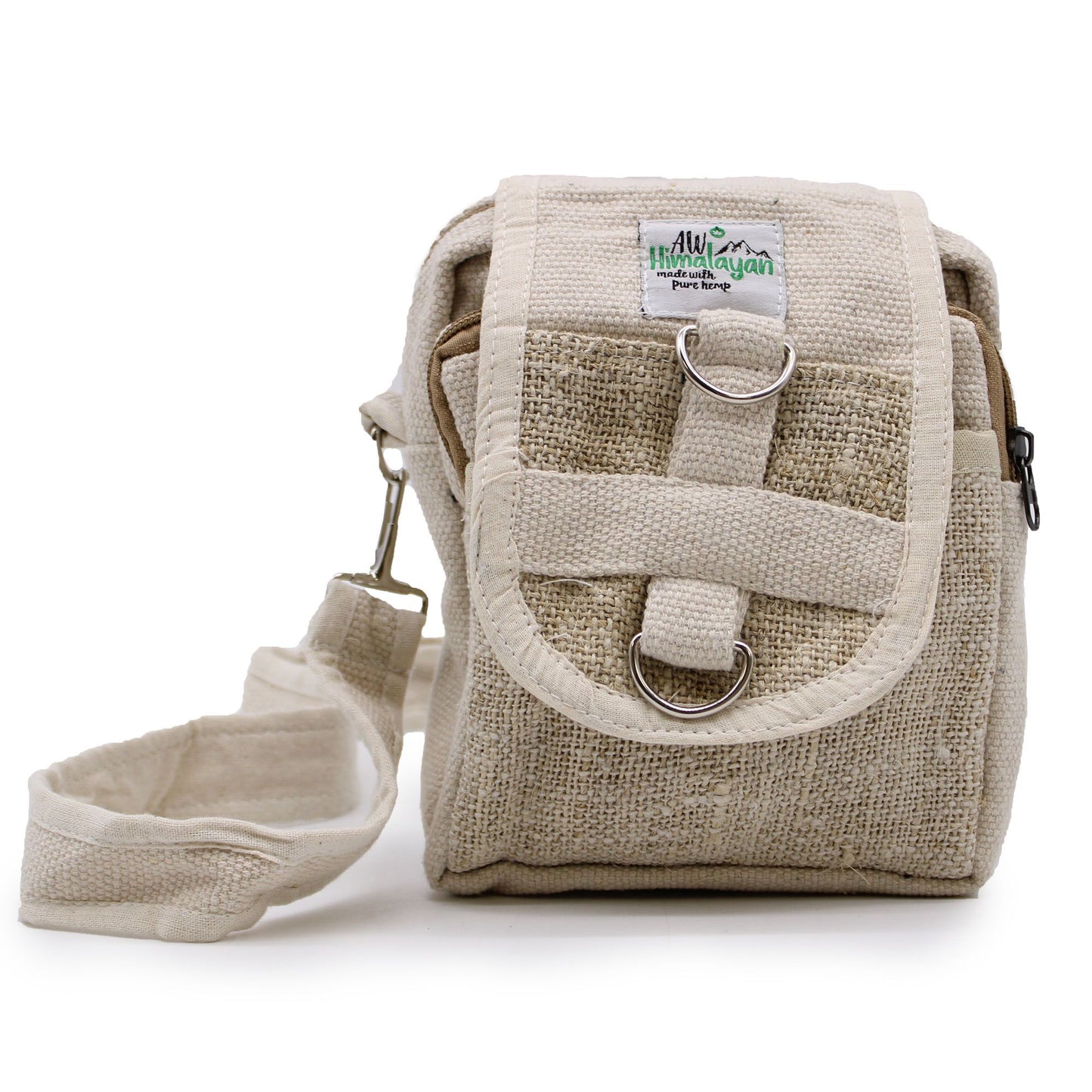 Hennep crossbody tas naturel kleurstelling beige zandtinten - handgemaakt in Nepal - voorkant
