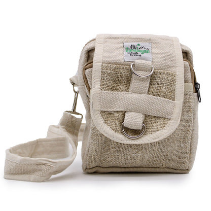 Hennep crossbody tas naturel kleurstelling beige zandtinten - handgemaakt in Nepal - voorkant
