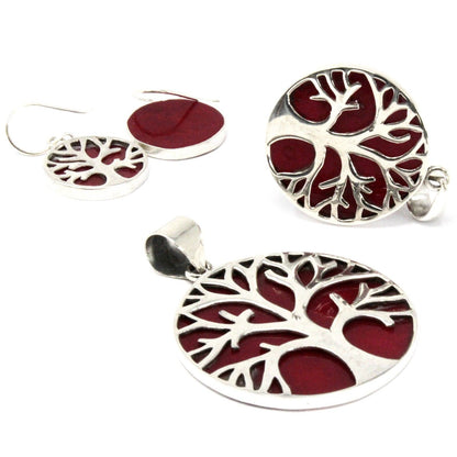 Volledige weergave 925 sterling zilver Levensboom oorbellen 15mm met koraal effect
