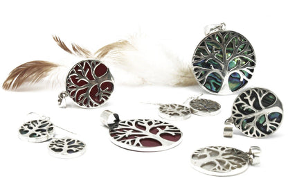Volledige weergave 925 sterling zilver Levensboom oorbellen 15mm met koraal effect
