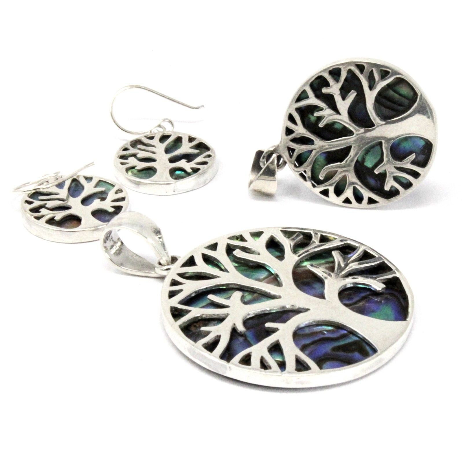 Volledige weergave 925 sterling zilver Levensboom oorbellen 15mm met abalone schelp
