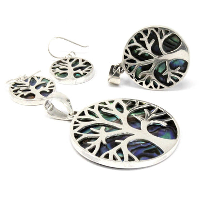 Volledige weergave 925 sterling zilver Levensboom oorbellen 15mm met abalone schelp
