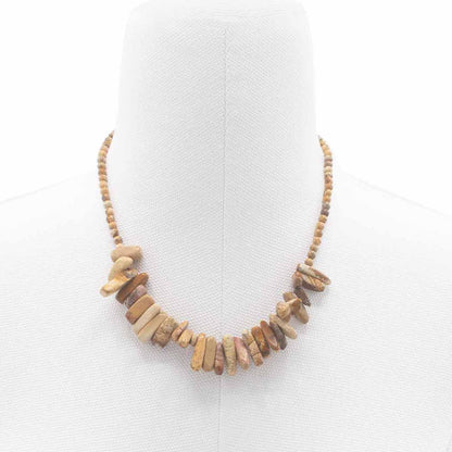 Edelsteenchips ketting 44cm met natuurlijke map stone langwerpige chips in aardse tinten
