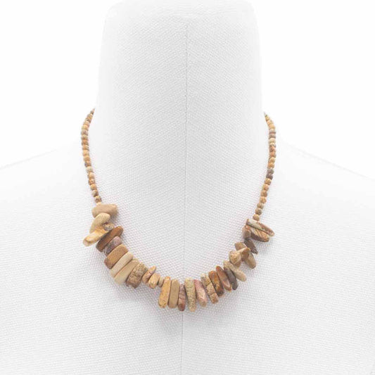 Edelsteenchips ketting 44cm met natuurlijke map stone langwerpige chips in aardse tinten
