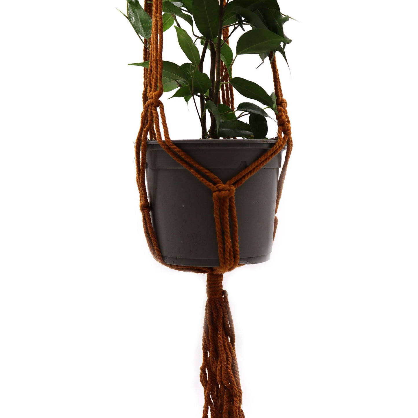 Handgemaakte macramé plantenhanger chocoladebruin - bohemian hangplant decoratie
