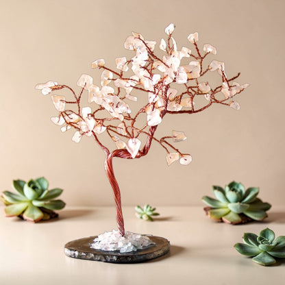 Bergkristal Wensenboom op Zwarte Agaat Basis - 100 Stenen