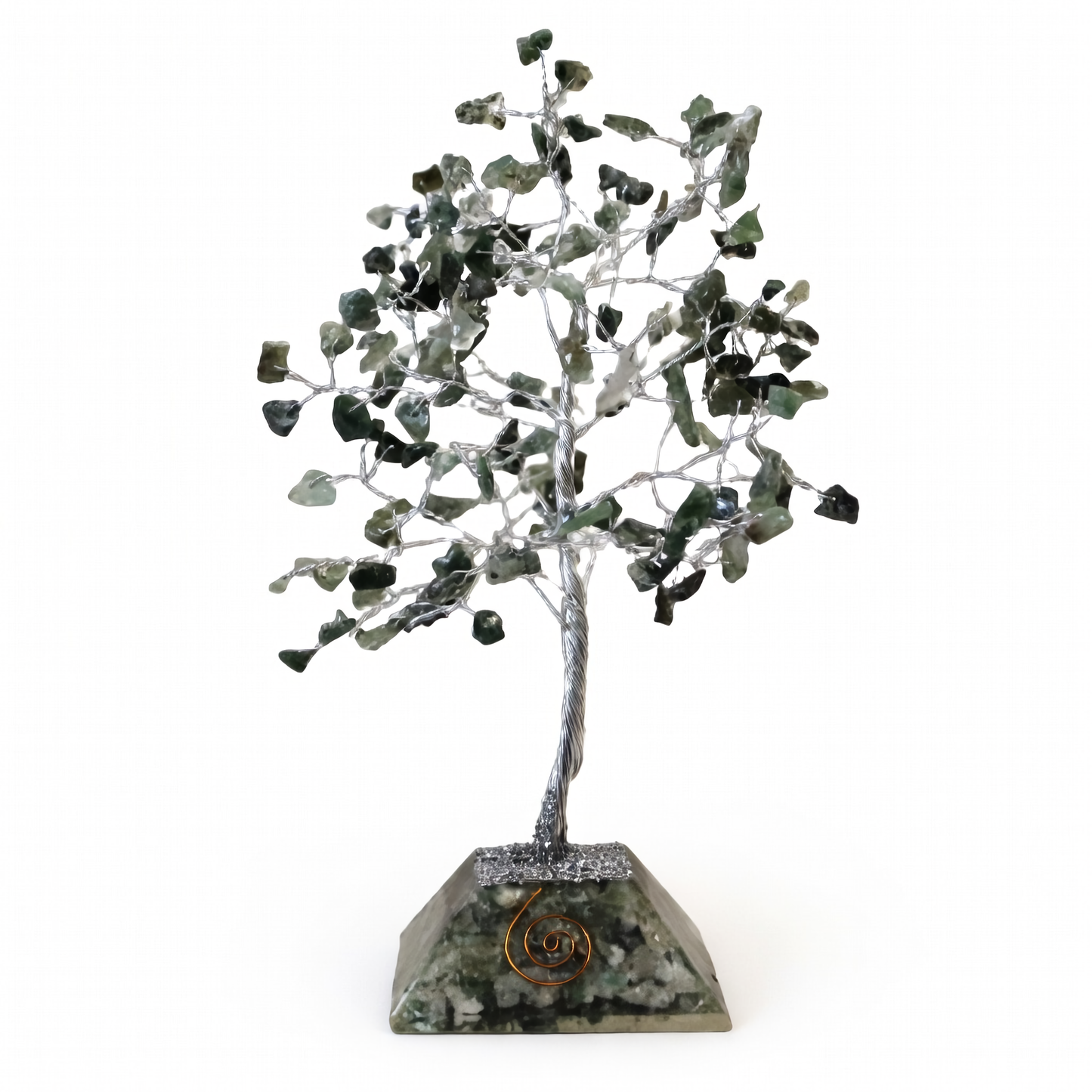Mos Agaat Edelsteen Boom met Orgonite Basis - 160 Stenen